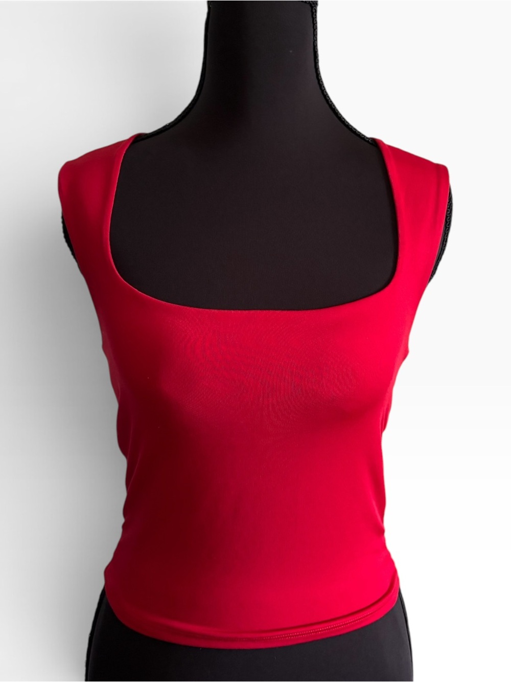 Red Square Neck Fitted Tank Top